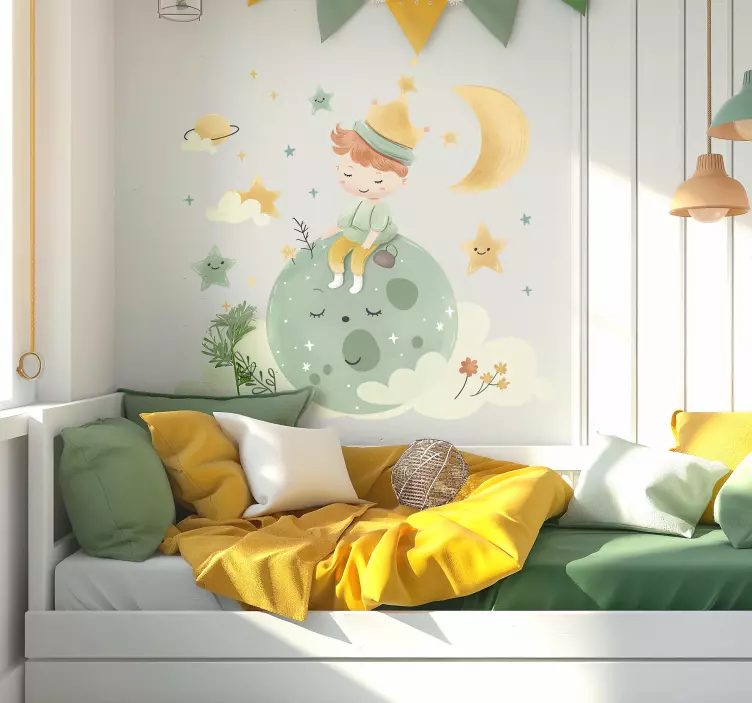 Glad dreng på månen børneværelse drengeværelse - TenStickers