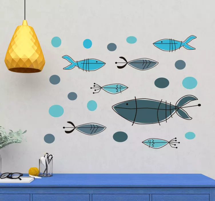 Abstrakt fiske design Wallsticker til stuen - TenStickers