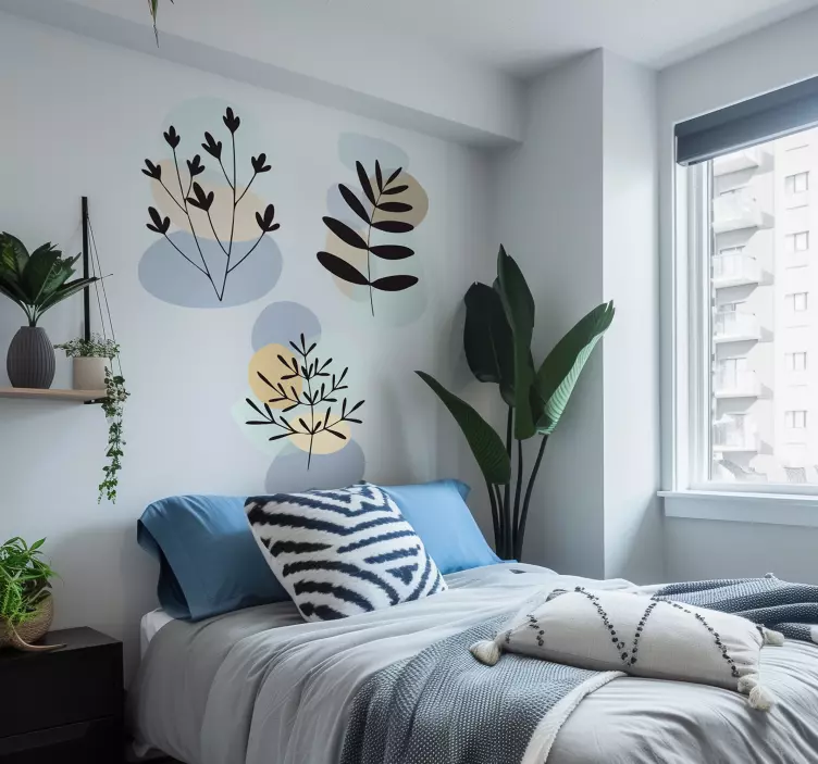 Abstrakte planter med farvede cirkler soveværelse wallsticker - TenStickers