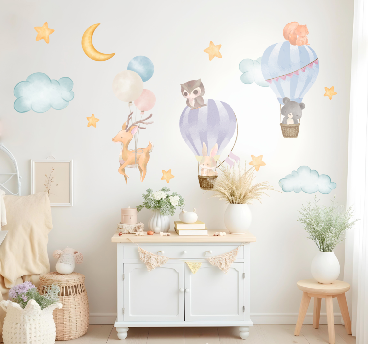 Akvarel ballon safari wallsticker - TenStickers