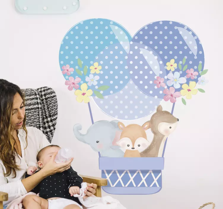 Akvarel dyr varm luft ballon vægoverføringsbillede - TenStickers