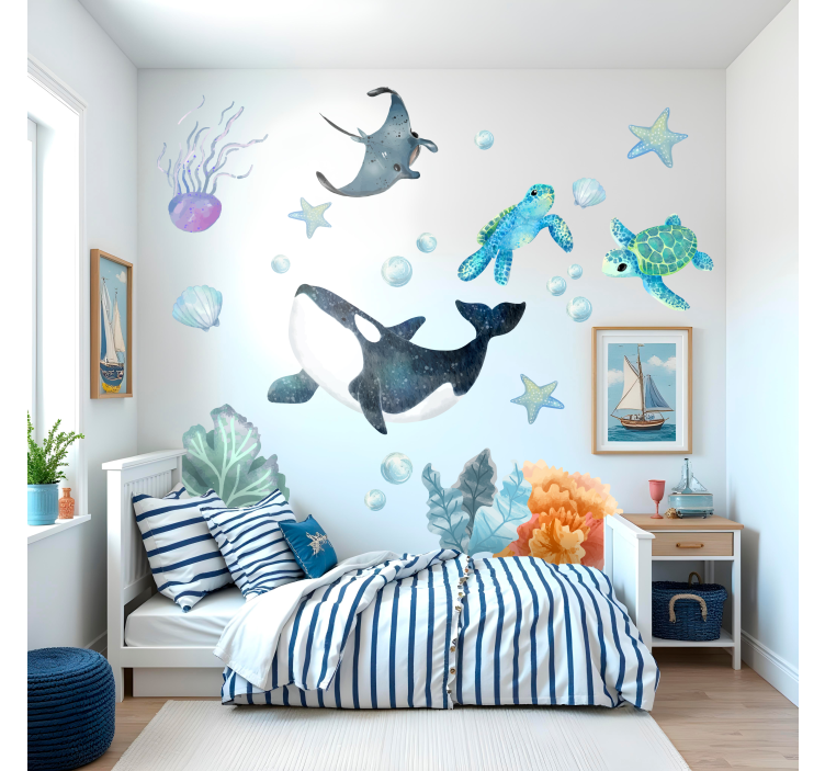 Akvarel undervandsmotiv wallsticker - TenStickers