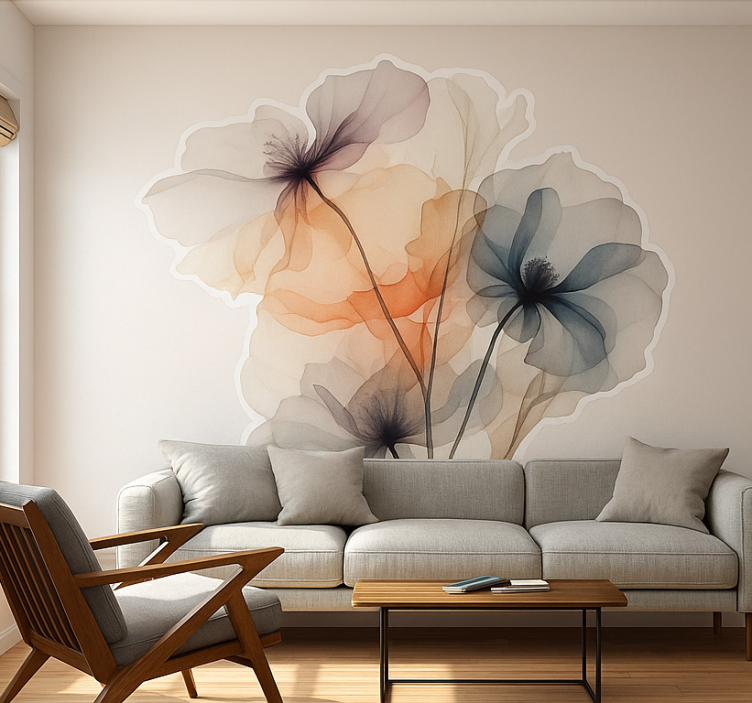 Akvarelvalmuer stue wallsticker - TenStickers