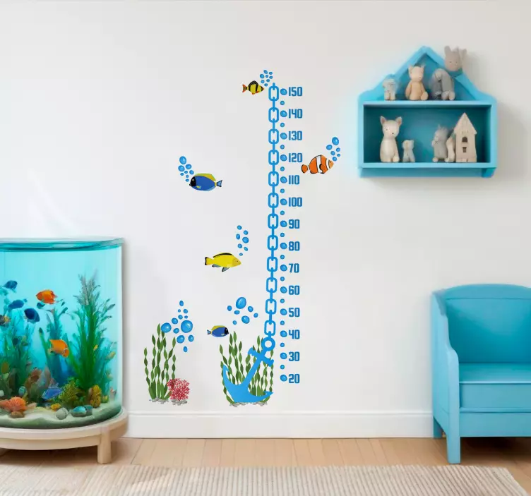 Anker med fisk højdemåler wallsticker - TenStickers
