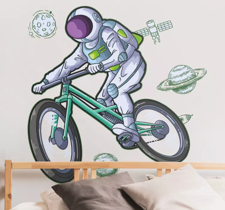 Ydre rum klistermærke astronaut cykel eventyr - TenStickers