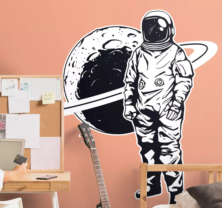 Astronaut med planet ydre rum klistermærke - TenStickers