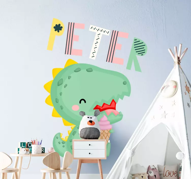Baby dino med navnet dinosaur wall sticker - TenStickers