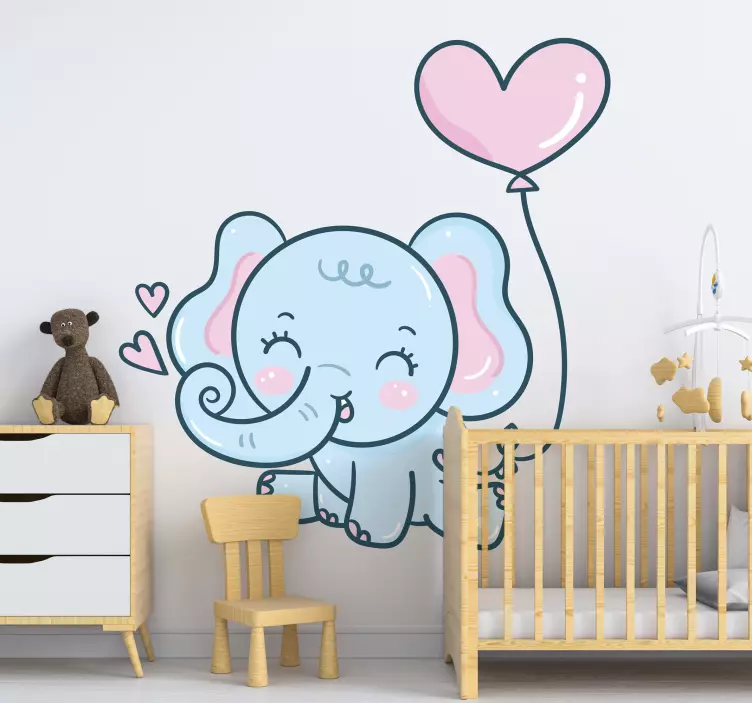 Baby elefant med hjerter børn soveværelses mærkat - TenStickers