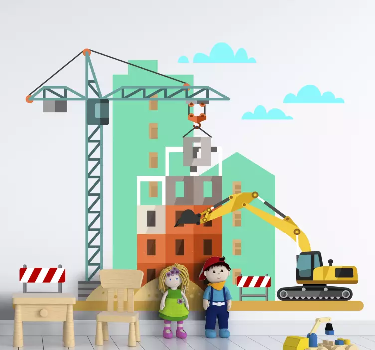 Bagger byggeplads børn soveværelse mærkat - TenStickers