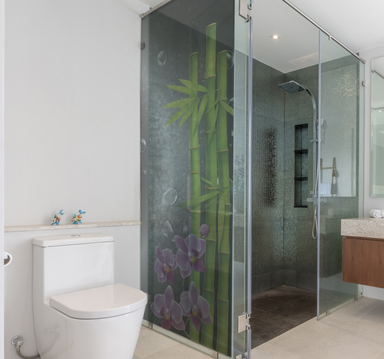 Klistermærke med brusebad af bambus og blomstør - TenStickers