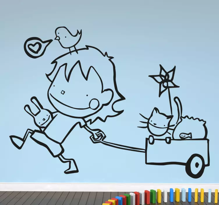 Barn med kæledyr klistermærke - TenStickers