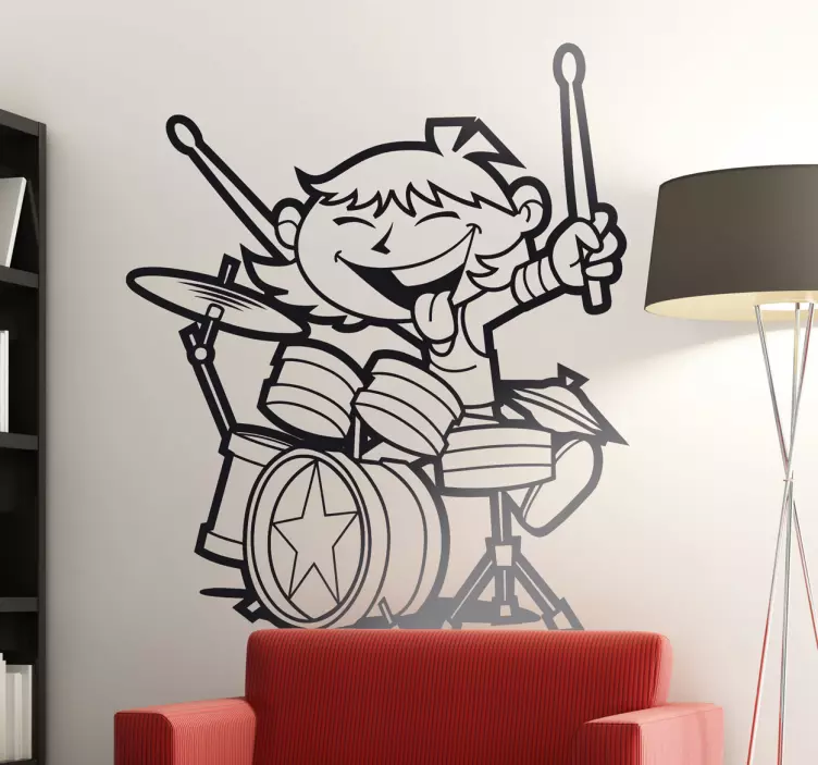 Barn med trommer børn klistermærke - TenStickers