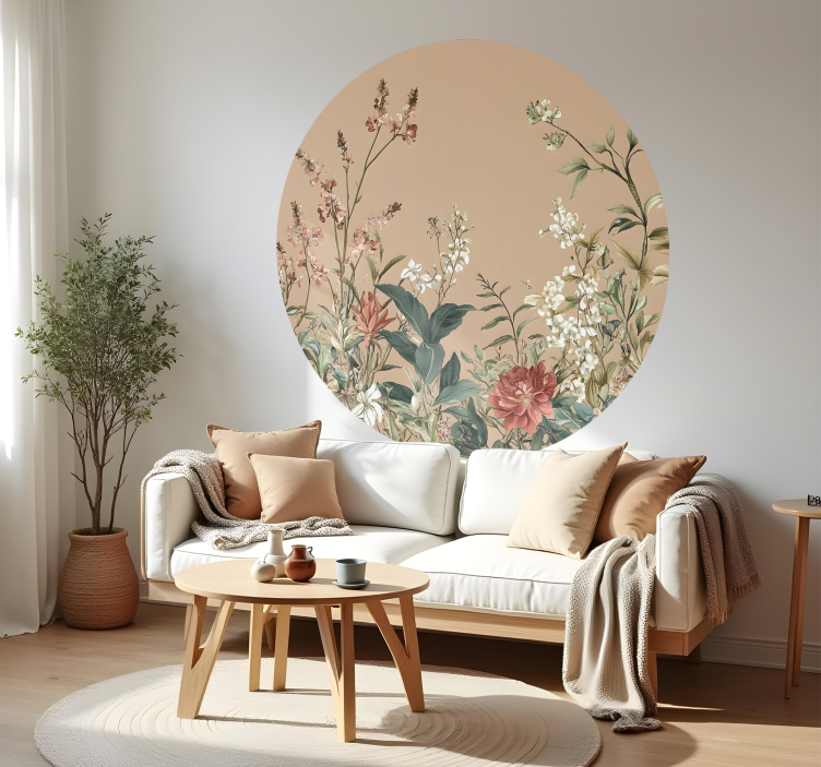 Beige cercle blomsterreservat wallsticker - TenStickers