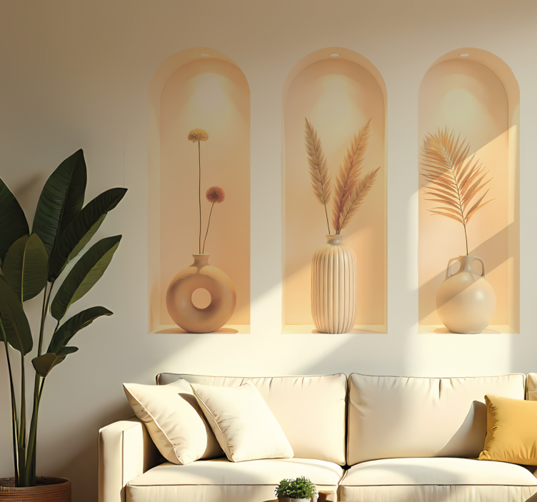 Beige planter triptyk wallsticker dyr - TenStickers