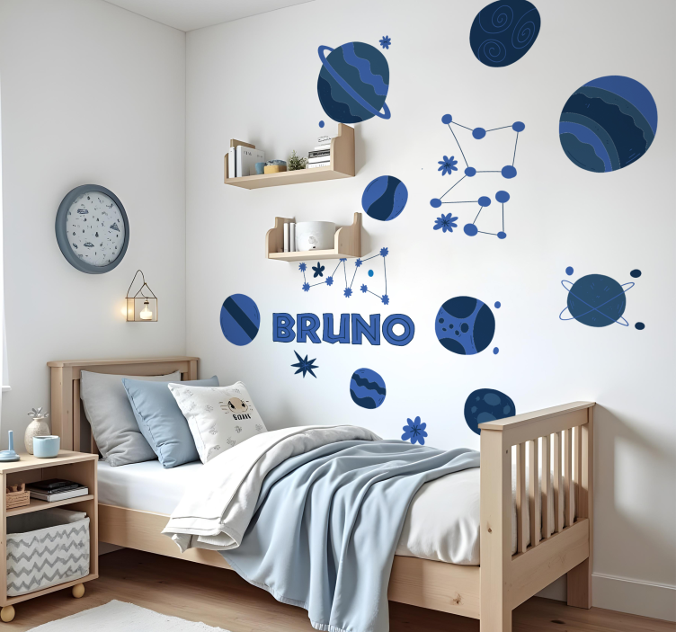Blå astronomi elementer med navn wallsticker - TenStickers