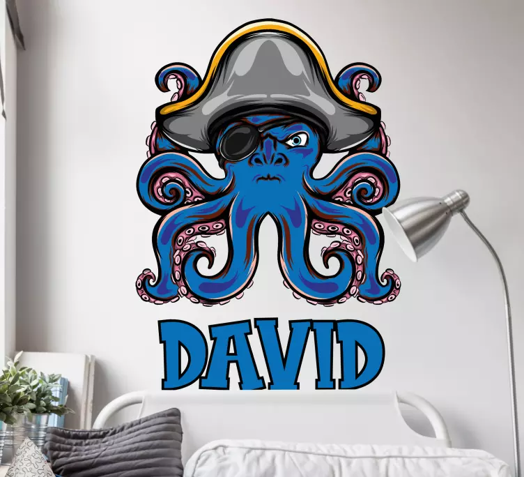 Blå, blæksprutte, pirat, cartoon, børn, klistermærke - TenStickers