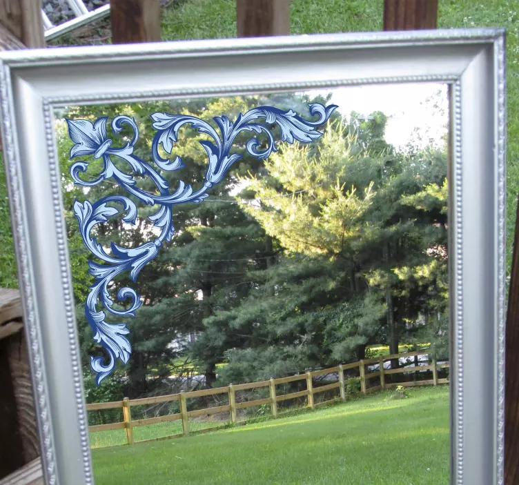 Blå blomsterhjørner spejl klistermærke - TenStickers