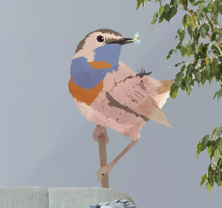 Bluethroat på en cikorie blomst fugl klistermærke - TenStickers