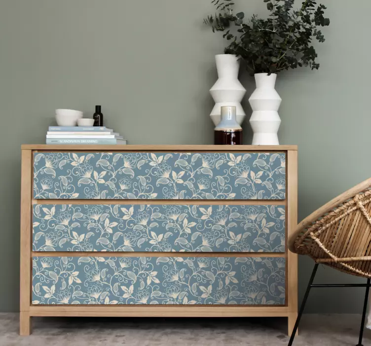 Blå og beige kronbladsmønster møbelklistermærke - TenStickers