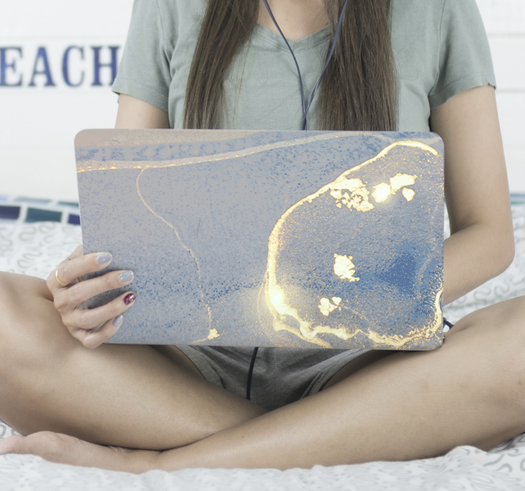 Blå og guld marmor bærbare skind - TenStickers