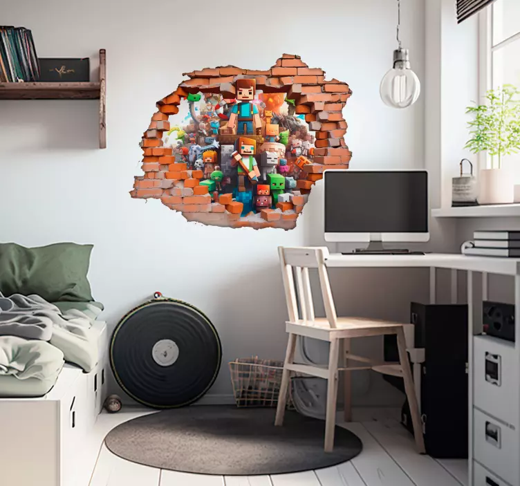Blockhoveder ødelagt mur videospil wallsticker - TenStickers