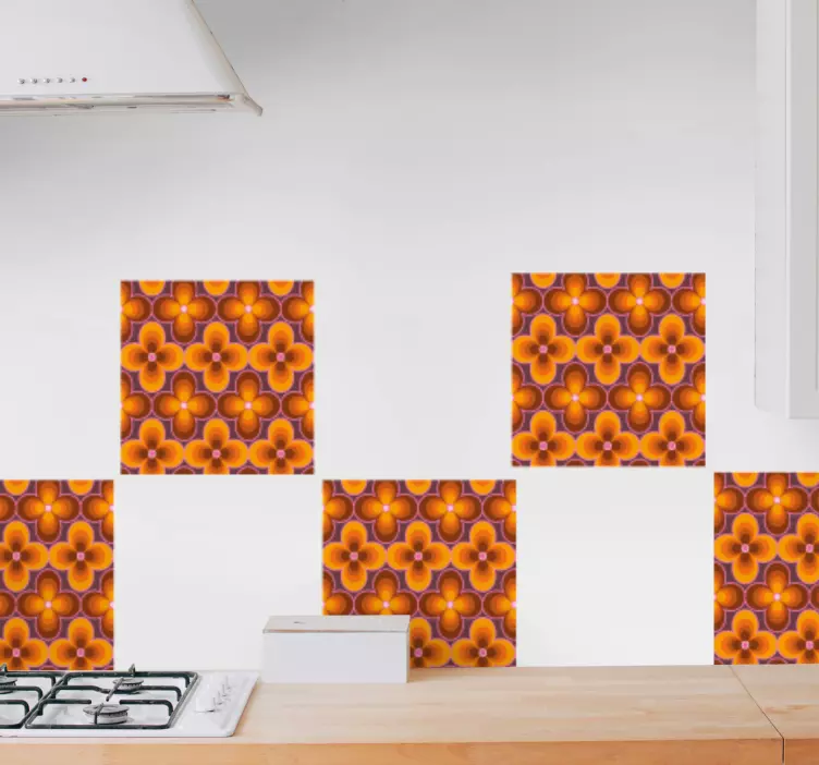 Blomst retro groovy mønster fliser klistermærker - TenStickers