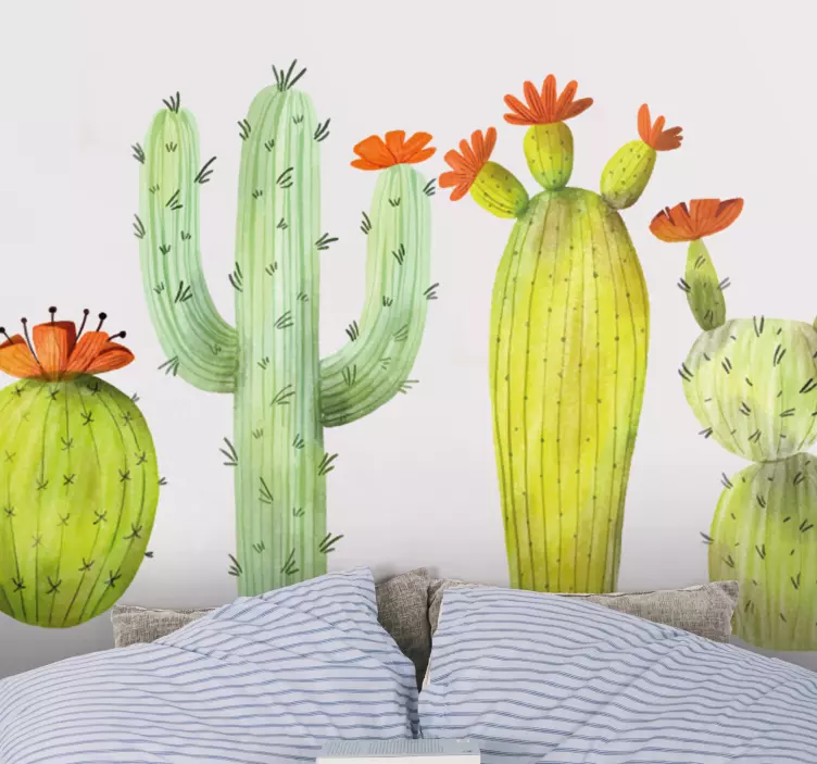 Blomster kaktus sæt plante væg klistermærke - TenStickers