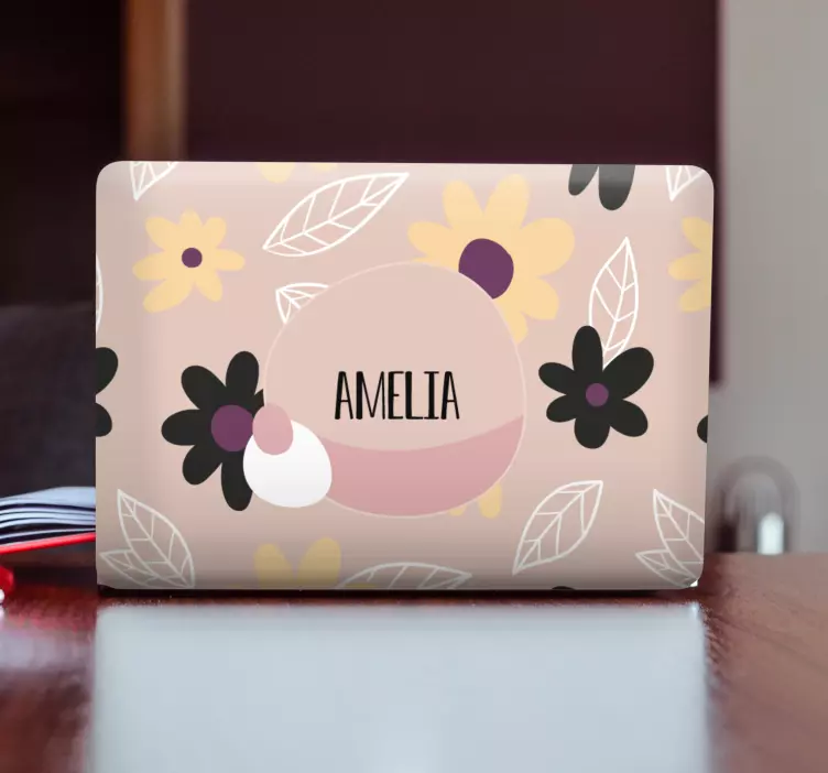 Blomster med beige baggrund laptop -skind - TenStickers