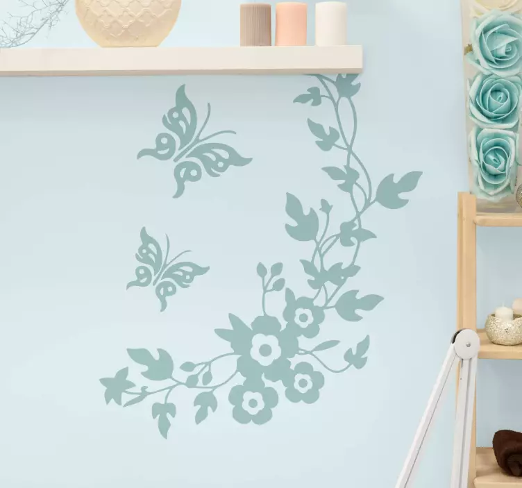 Blomster med swirly grene sommerfugle klistermærke - TenStickers
