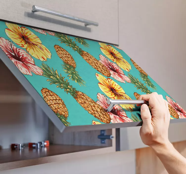 Blomster og ananas vinyl tapet - TenStickers