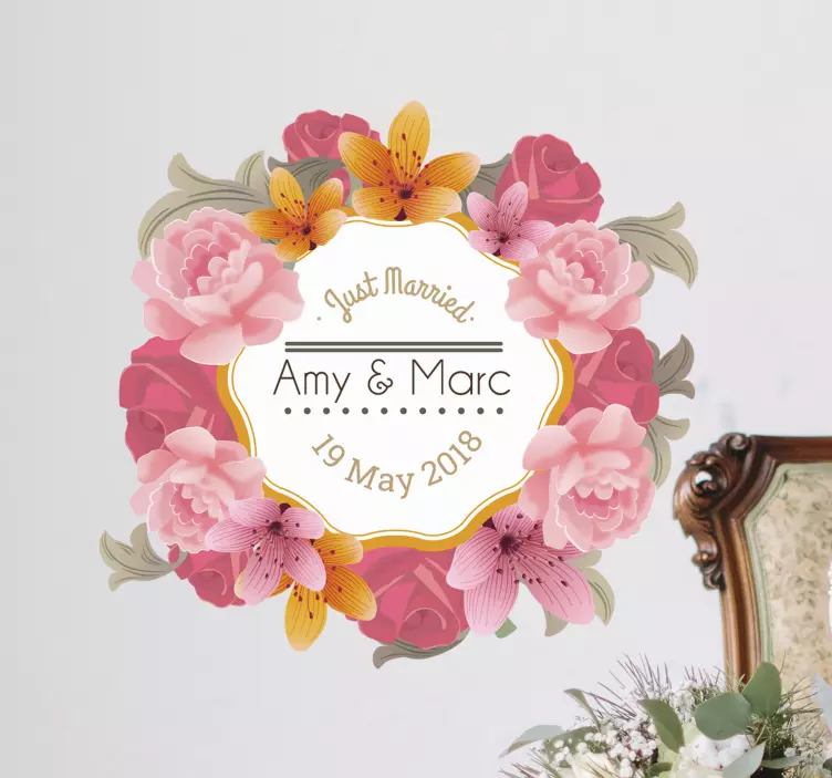 Blomster ramme navmeskilt - TenStickers