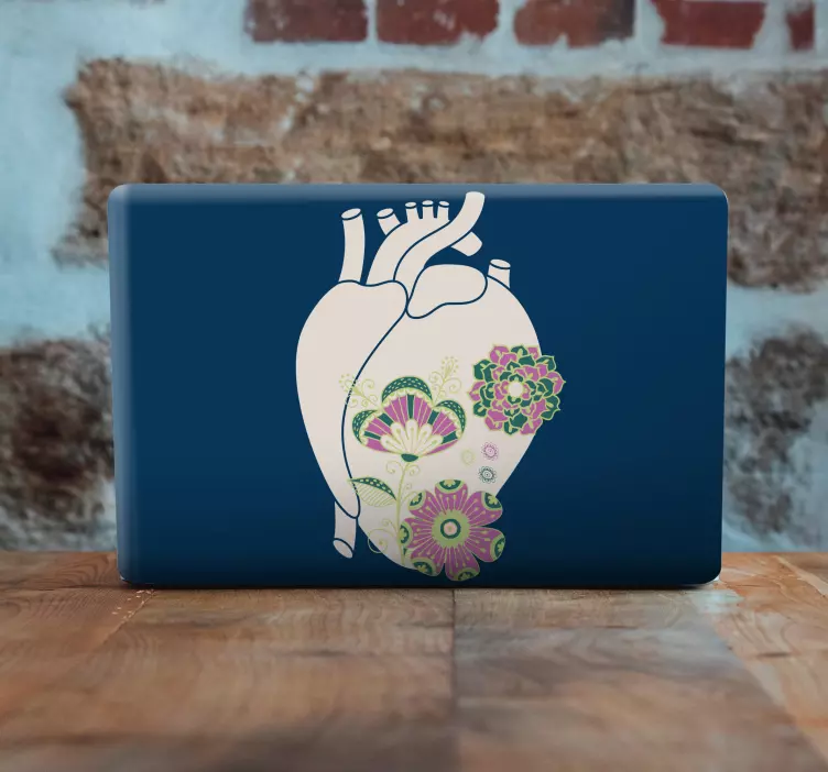 Blomsterhjertedesign Laptop klistermærke - TenStickers