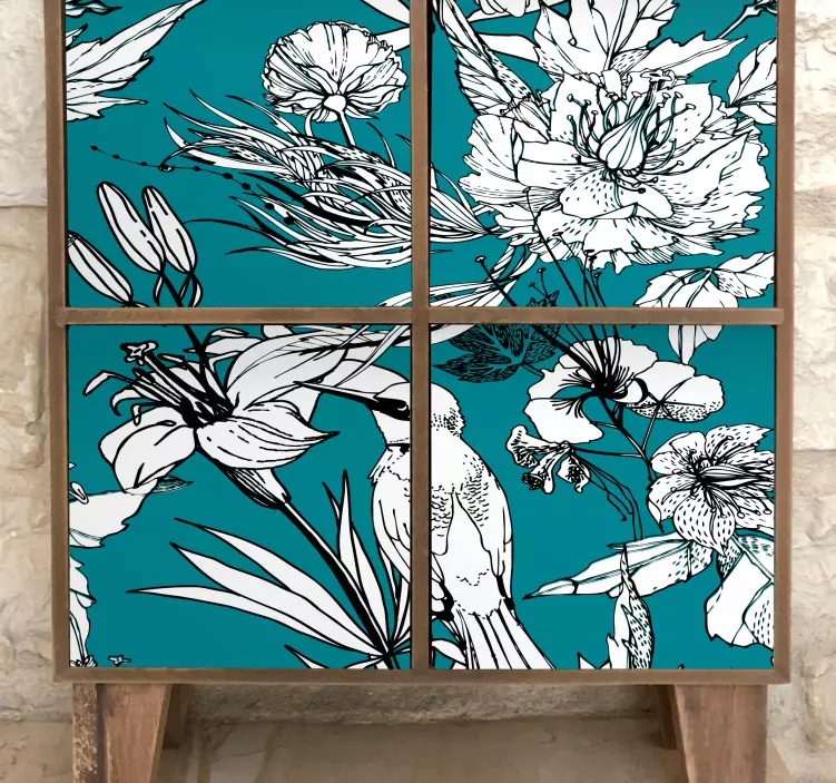 Blomstermønstre af fugle folie til møbler - TenStickers