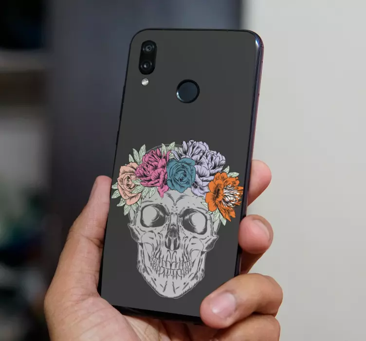 Blomstermotiv af kraniet Huawei klistermærke - TenStickers