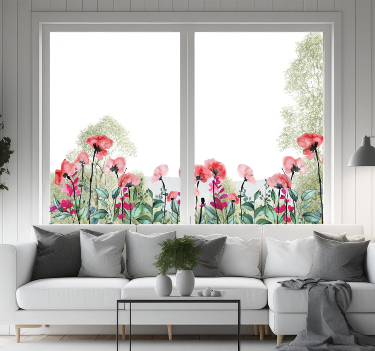 Blomstrende valmuer vindue sticker - TenStickers