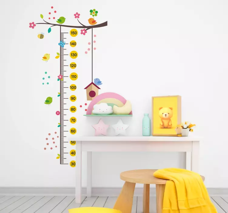 Blomstret fuglehus højdemåler wallsticker - TenStickers
