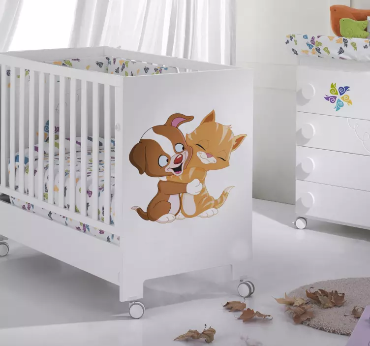 Børn klistermærker, der krammer kat & hund - TenStickers