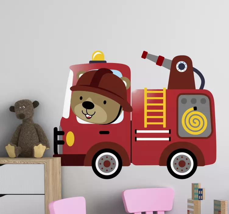 Bamse brandmand i brandbil wallsticker - TenStickers