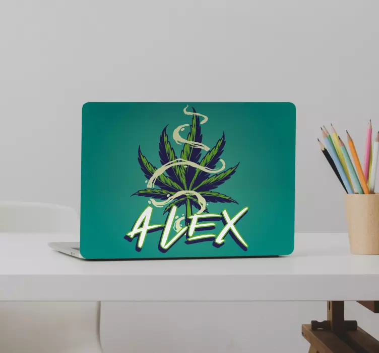 Marihuanablad med navn klistermærke til bærbar - TenStickers