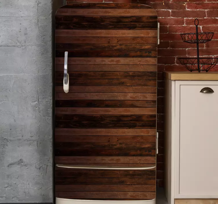 Brune vandrette planker køleskab klistermærke - TenStickers