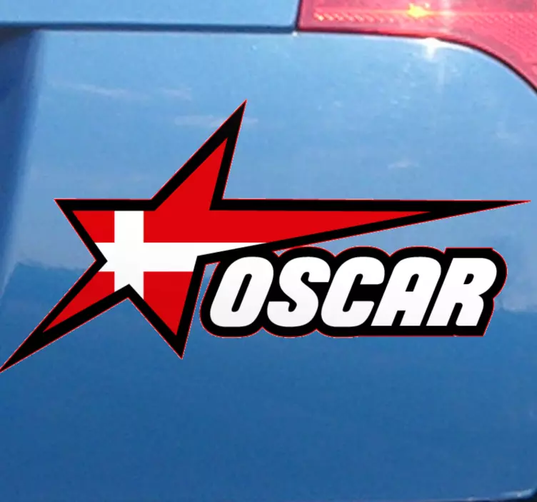 Dansk flag i stjerne og brugerdefineret navn klistermærk - TenStickers