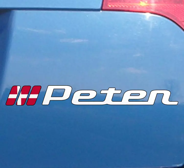 Dansk flag med brugerdefineret navn bilmærkat - TenStickers