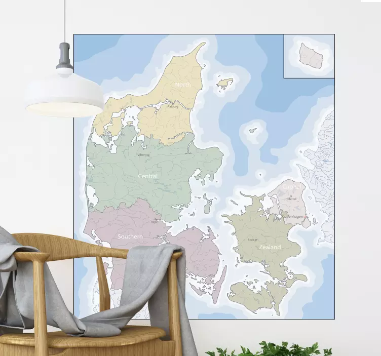 Dansk politisk kort hjemmevægklistermærke - TenStickers