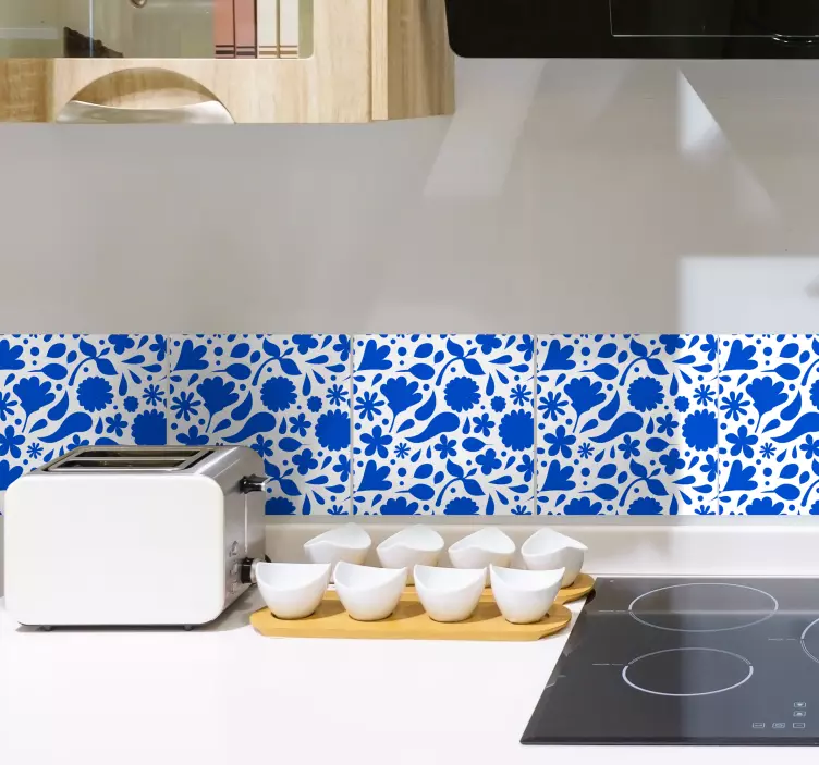 Delfts blå forskellige blomster fliser klistermærke - TenStickers