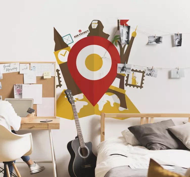 Destination kort punkt væg klistermærke - TenStickers