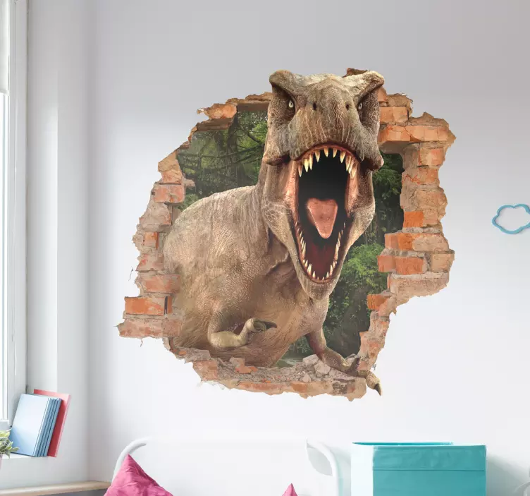 Dinosaur trompe l'oeil vægklistermærke - TenStickers