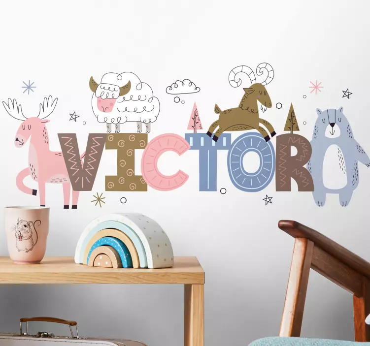 Dyr med navn klistermærke til børn - TenStickers