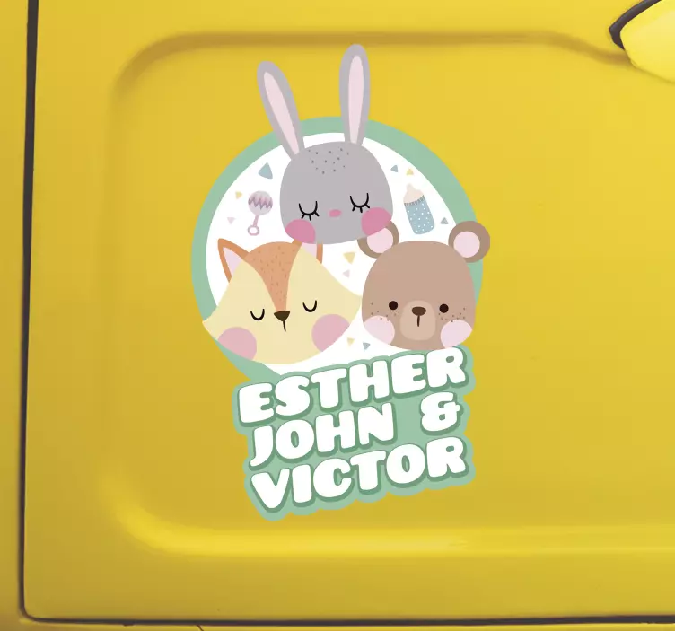 Dyr med navne baby om bord klistermærke - TenStickers