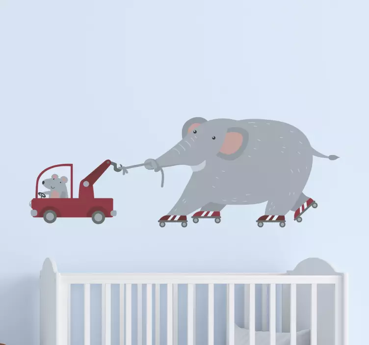 Elefant med mus fototapet klistermærke - TenStickers