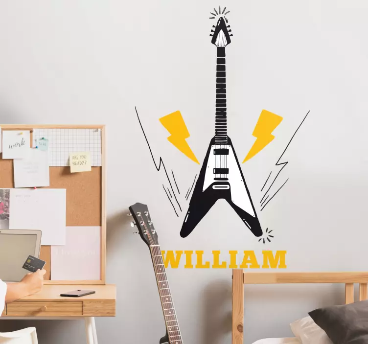 Elektrisk guitar med navn wallsticker dyr - TenStickers